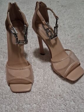 Topshop Beige Chain-Link Strap High Heel Sandals